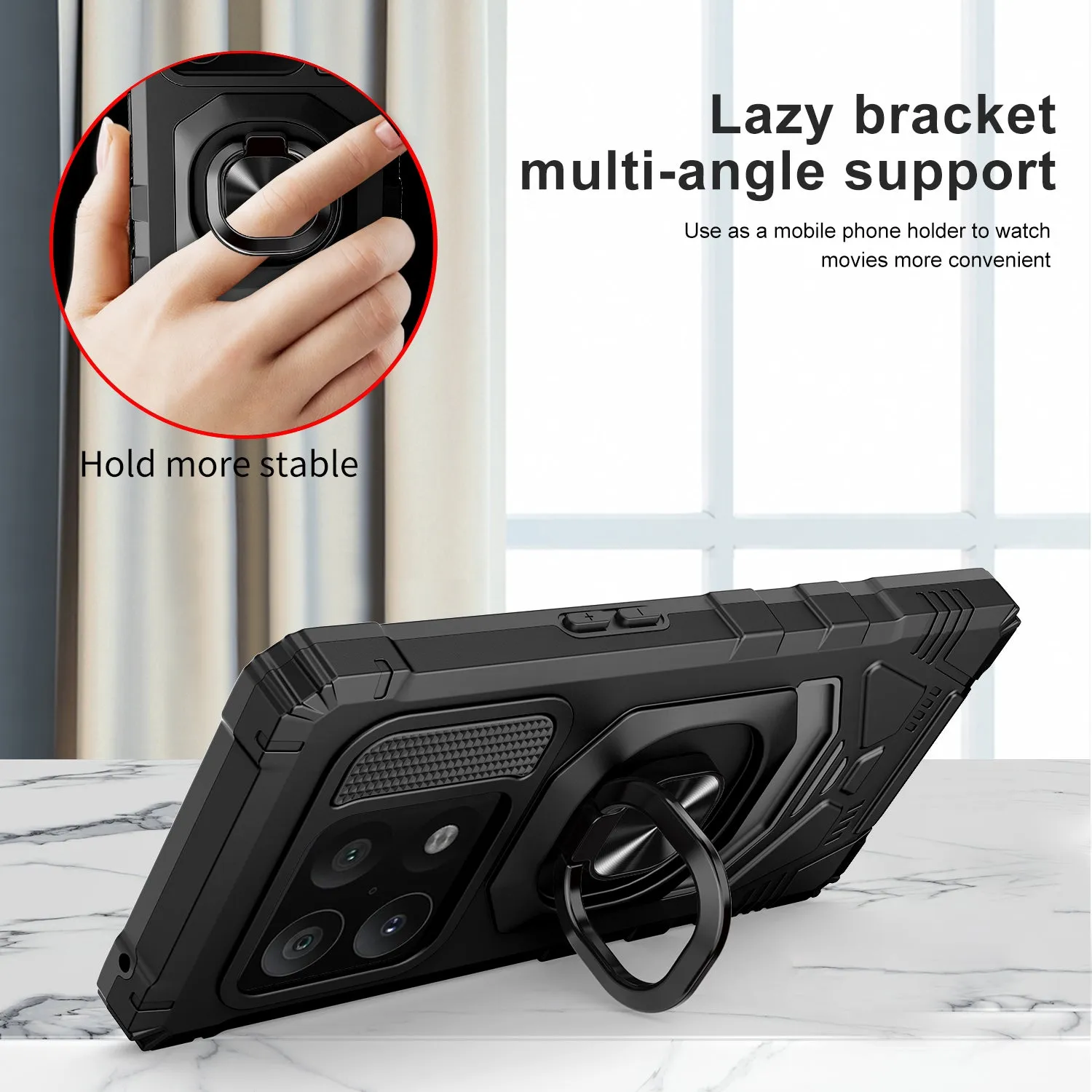 For OnePlus 10 Pro Case [Military Grade] Ring Car Mount Kickstand w/[Tempered Glass] Hybrid Hard PC Soft TPU Shockproof Protective Case - Black