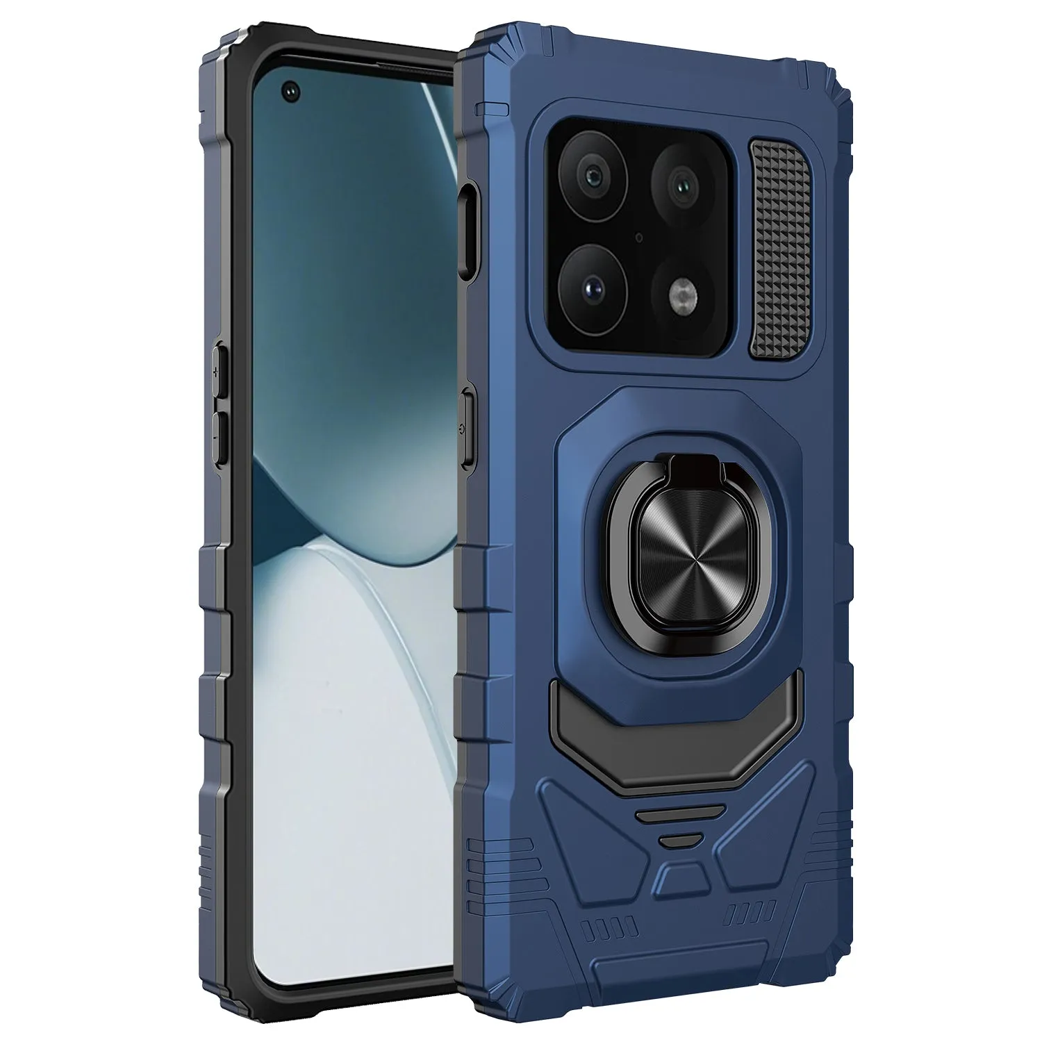 For OnePlus 10 Pro Case [Military Grade] Ring Car Mount Kickstand w/[Tempered Glass] Hybrid Hard PC Soft TPU Shockproof Protective Case - Blue