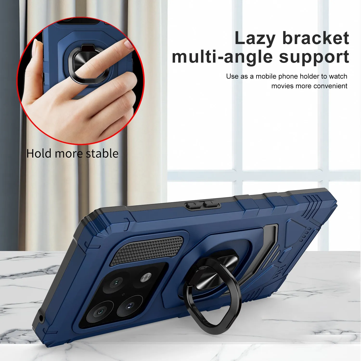 For OnePlus 10 Pro Case [Military Grade] Ring Car Mount Kickstand w/[Tempered Glass] Hybrid Hard PC Soft TPU Shockproof Protective Case - Blue