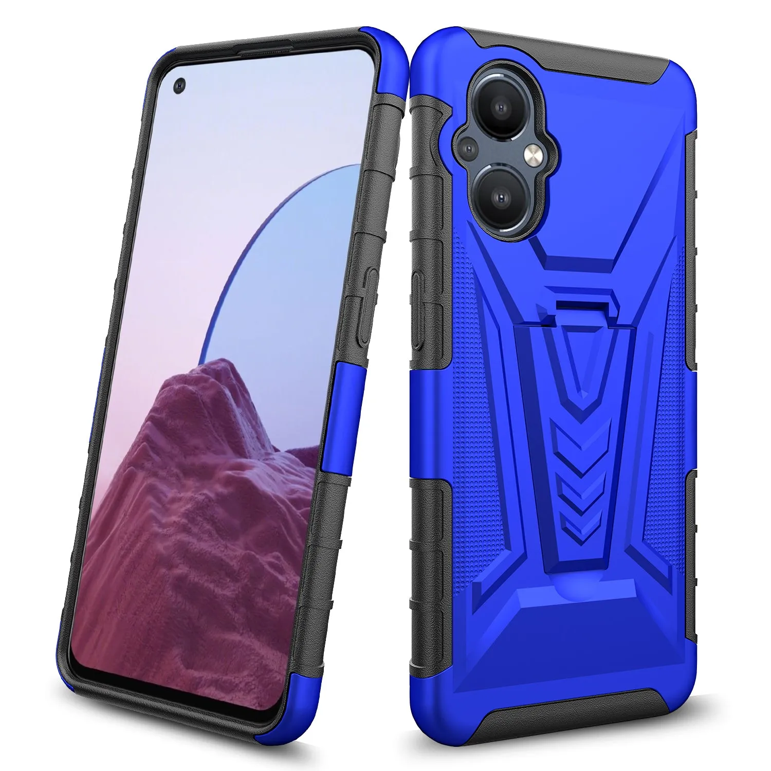 For OnePlus Nord N20 5G Case with Tempered Glass Screen Protector Heavy Duty Protective Phone Case,Built-in Kickstand Rugged Shockproof Protective Phone Case - Blue