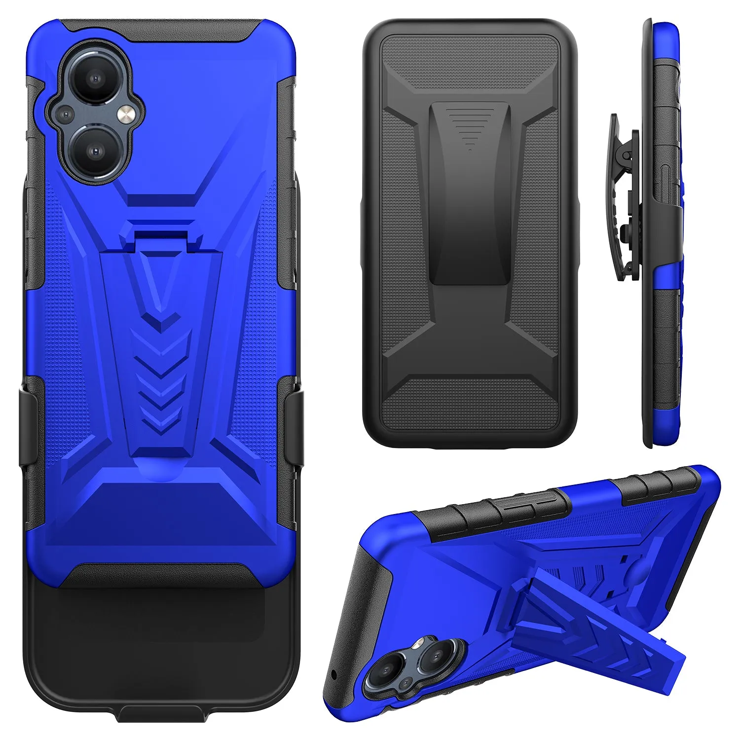 For OnePlus Nord N20 5G Case with Tempered Glass Screen Protector Heavy Duty Protective Phone Case,Built-in Kickstand Rugged Shockproof Protective Phone Case - Blue