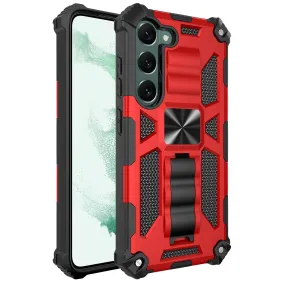 For Samsung Galaxy S23 Plus Case [Military Grade] Ring Car Mount Kickstand w/[Tempered Glass] Hybrid Hard PC Soft TPU Shockproof Protective Case -Red