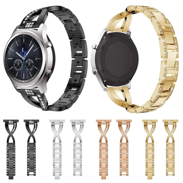 For Samsung GearS3 / Ticwatch Pro / HUAWEI GT Universal 22mm Metal Diamond Strap(gold)