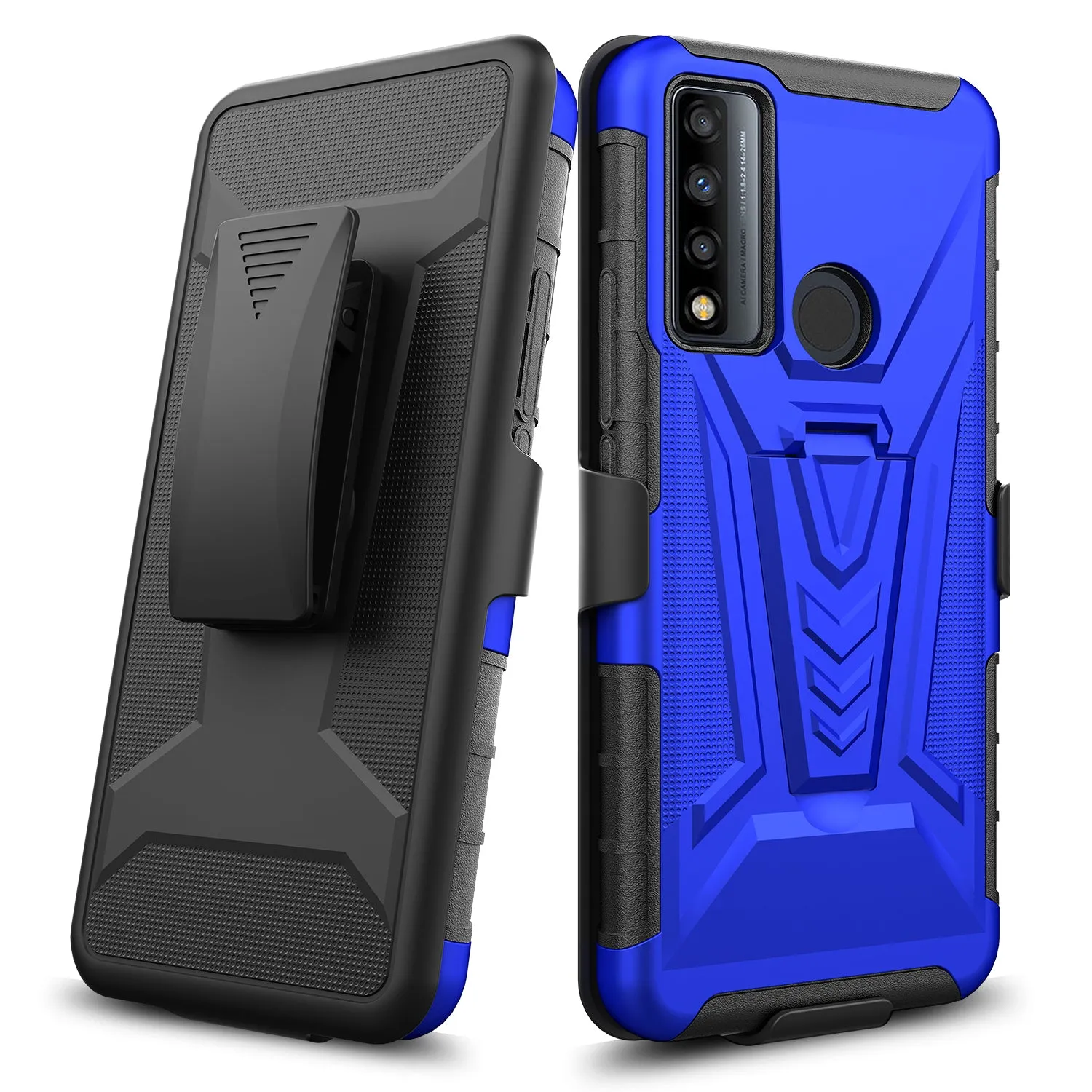 For TCL 20 A 5G / 4X 5G Case with Tempered Glass Screen Protector Heavy Duty Protective Phone Case,Built-in Kickstand Rugged Shockproof Protective Phone Case - Blue