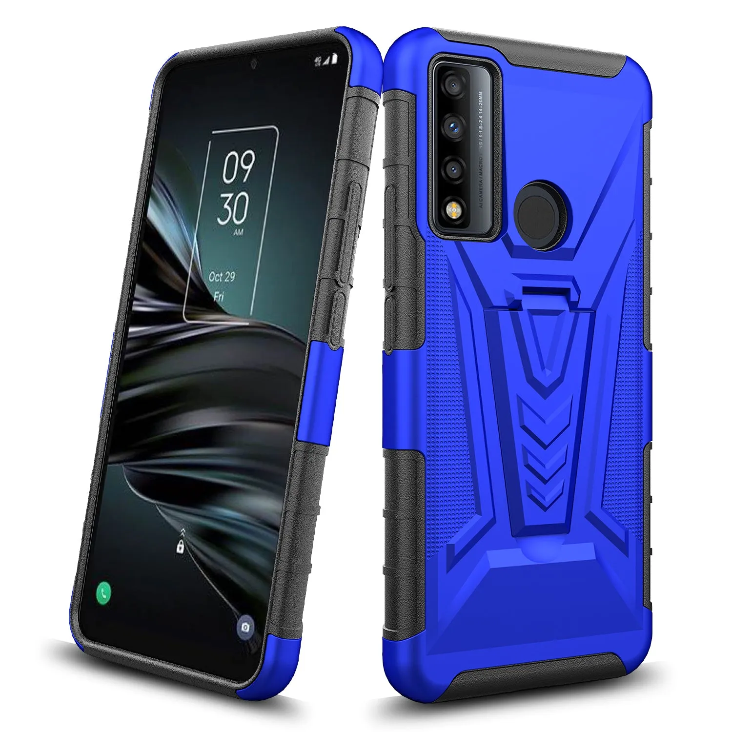 For TCL 20 A 5G / 4X 5G Case with Tempered Glass Screen Protector Heavy Duty Protective Phone Case,Built-in Kickstand Rugged Shockproof Protective Phone Case - Blue