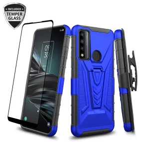 For TCL 20 A 5G / 4X 5G Case with Tempered Glass Screen Protector Heavy Duty Protective Phone Case,Built-in Kickstand Rugged Shockproof Protective Phone Case - Blue