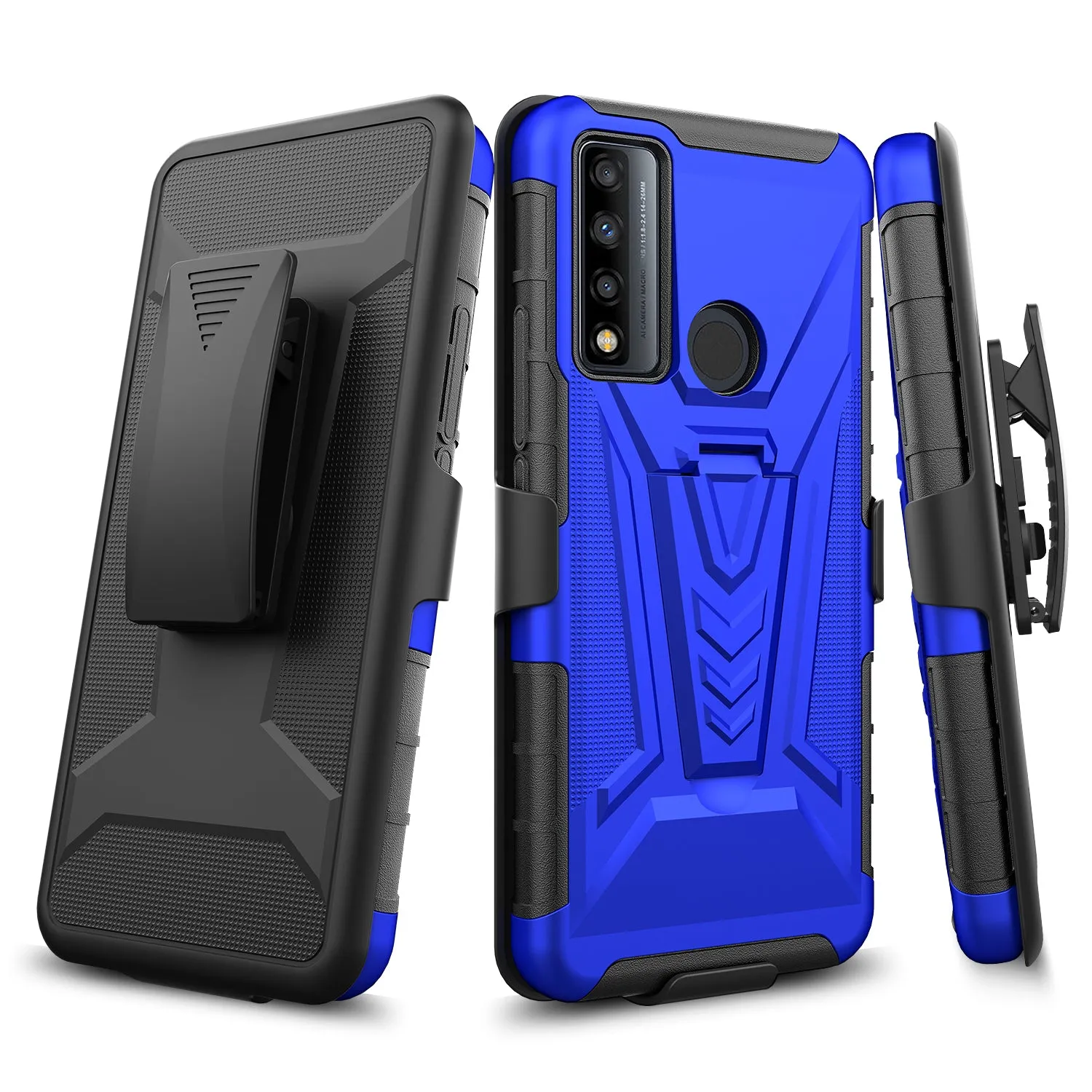 For TCL 20 A 5G / 4X 5G Case with Tempered Glass Screen Protector Heavy Duty Protective Phone Case,Built-in Kickstand Rugged Shockproof Protective Phone Case - Blue