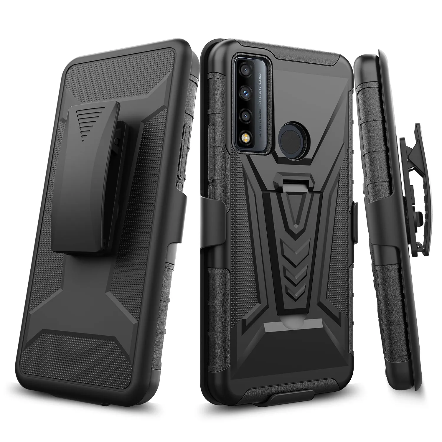 For TCL 20 XE Case with Tempered Glass Screen Protector Heavy Duty Protective Phone Case,Built-in Kickstand Rugged Shockproof Protective Phone Case - Black