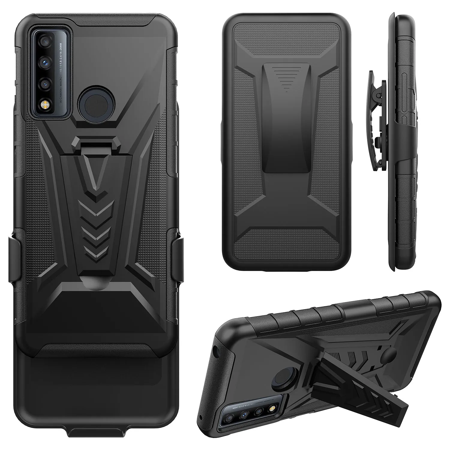 For TCL 20 XE Case with Tempered Glass Screen Protector Heavy Duty Protective Phone Case,Built-in Kickstand Rugged Shockproof Protective Phone Case - Black