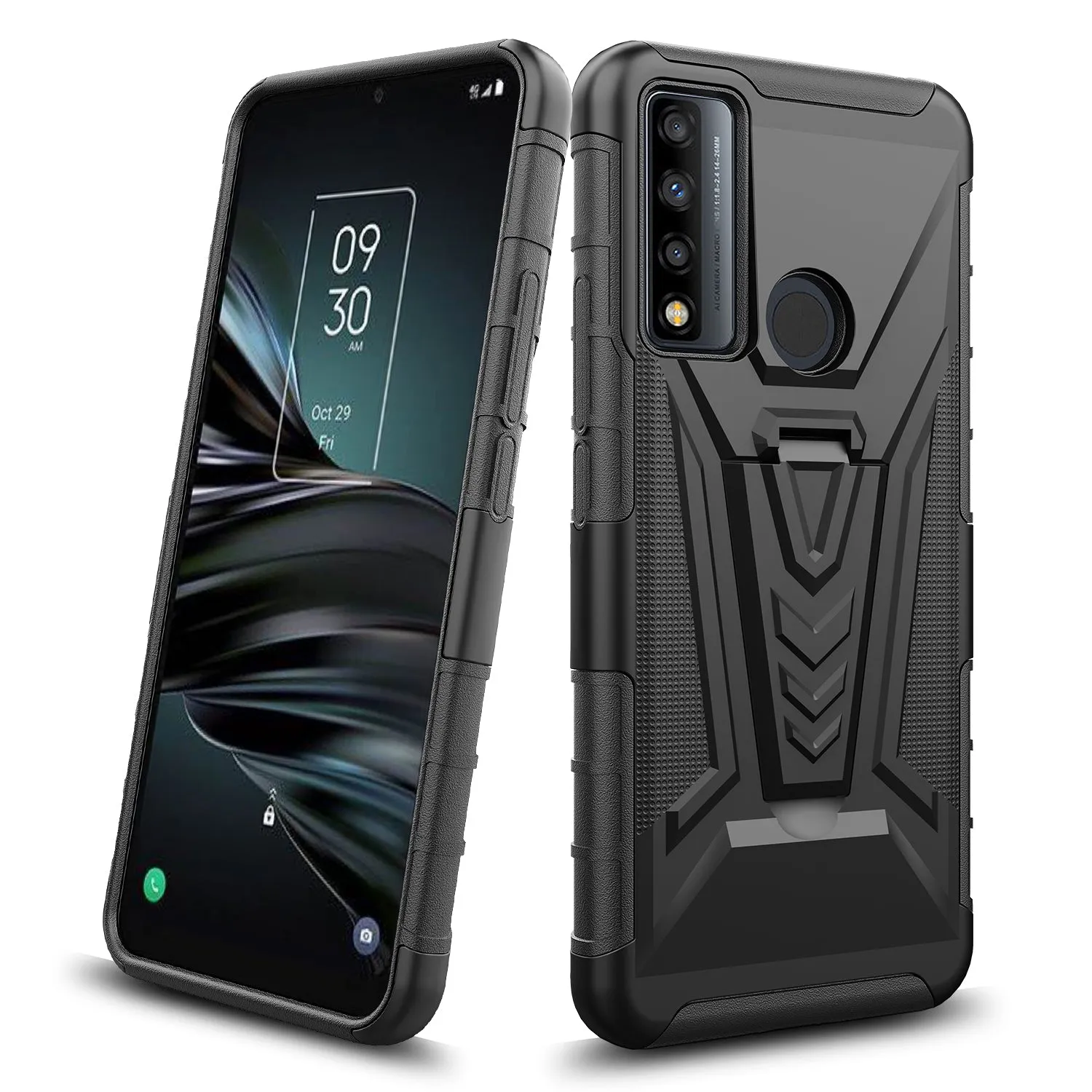 For TCL 20 XE Case with Tempered Glass Screen Protector Heavy Duty Protective Phone Case,Built-in Kickstand Rugged Shockproof Protective Phone Case - Black