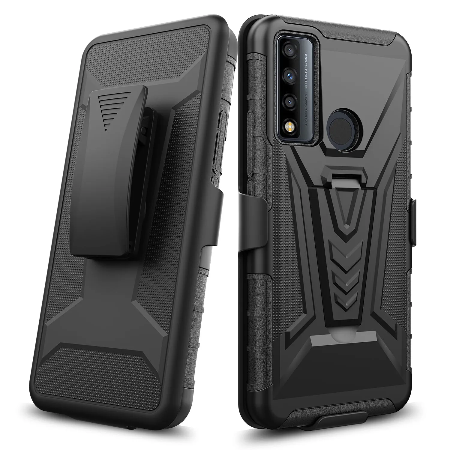 For TCL 20 XE Case with Tempered Glass Screen Protector Heavy Duty Protective Phone Case,Built-in Kickstand Rugged Shockproof Protective Phone Case - Black