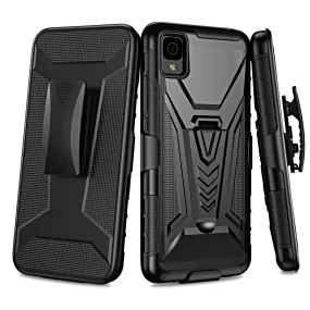 For TCL 30z / 30 LE Case with Tempered Glass Screen Protector Heavy Duty Protective Phone Case,Built-in Kickstand Rugged Shockproof Protective Phone Case - Black