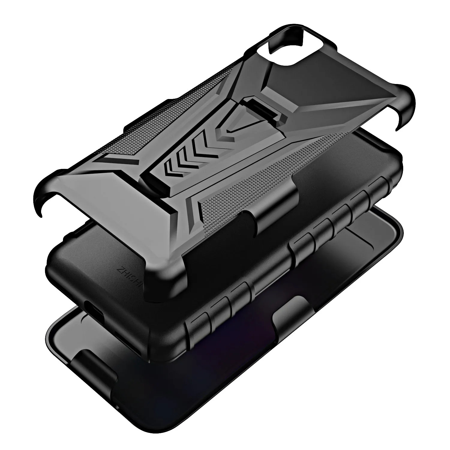 For TCL 30z / 30 LE Case with Tempered Glass Screen Protector Heavy Duty Protective Phone Case,Built-in Kickstand Rugged Shockproof Protective Phone Case - Black