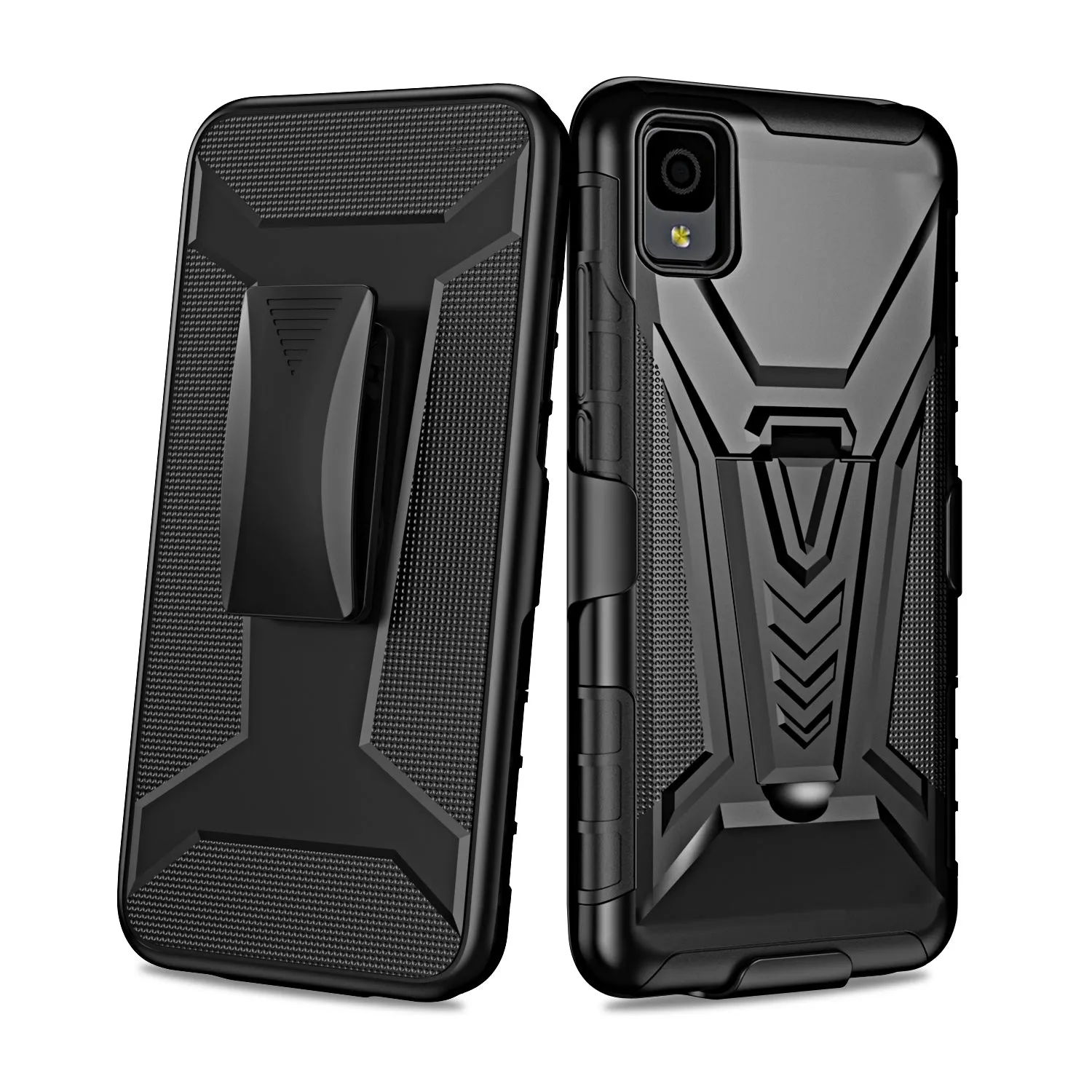 For TCL 30z / 30 LE Case with Tempered Glass Screen Protector Heavy Duty Protective Phone Case,Built-in Kickstand Rugged Shockproof Protective Phone Case - Black