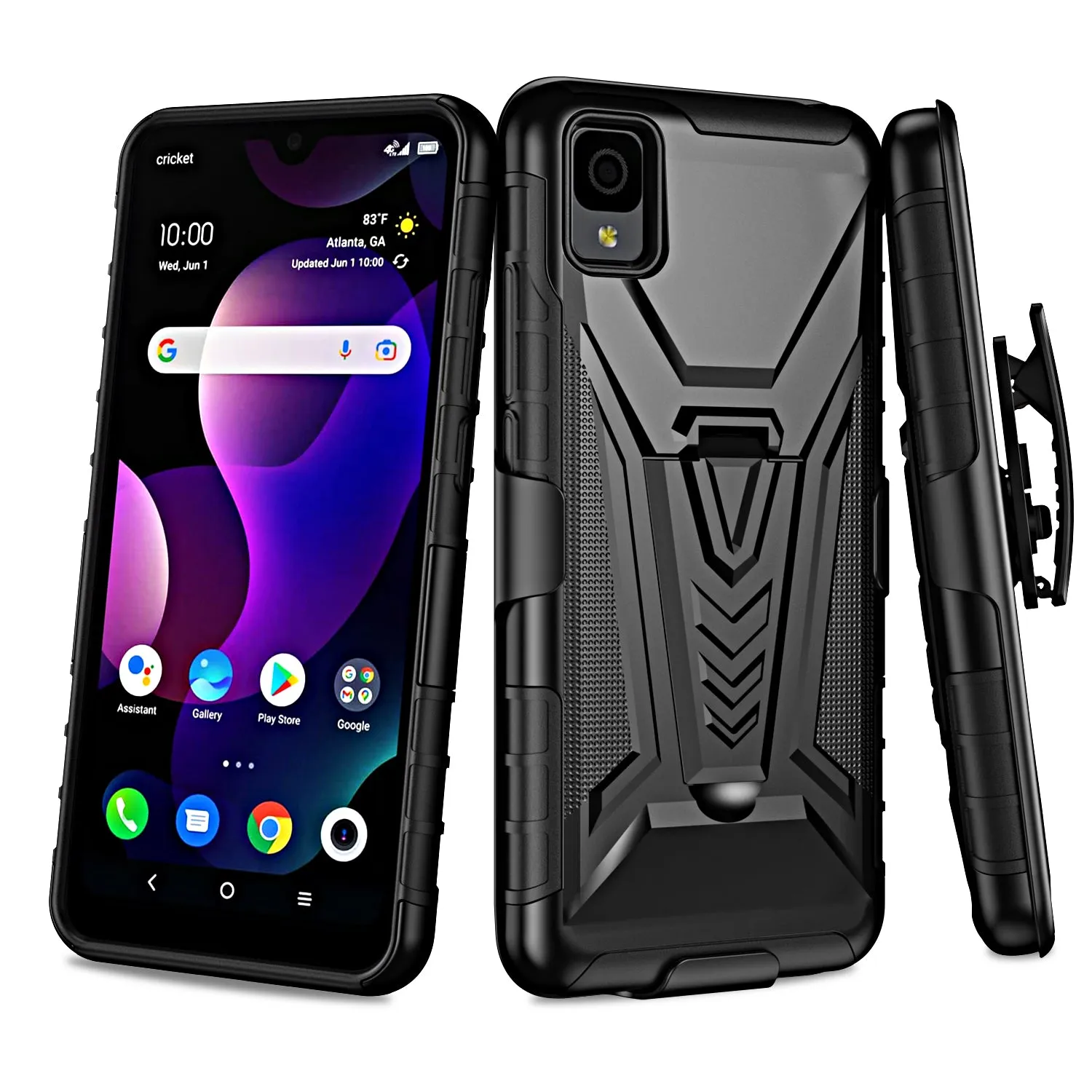 For TCL 30z / 30 LE Case with Tempered Glass Screen Protector Heavy Duty Protective Phone Case,Built-in Kickstand Rugged Shockproof Protective Phone Case - Black