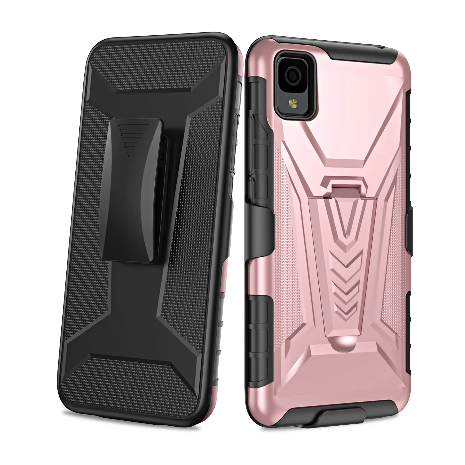 For TCL 30z / 30 LE Case with Tempered Glass Screen Protector Heavy Duty Protective Phone Case,Built-in Kickstand Rugged Shockproof Protective Phone Case - Rose Gold