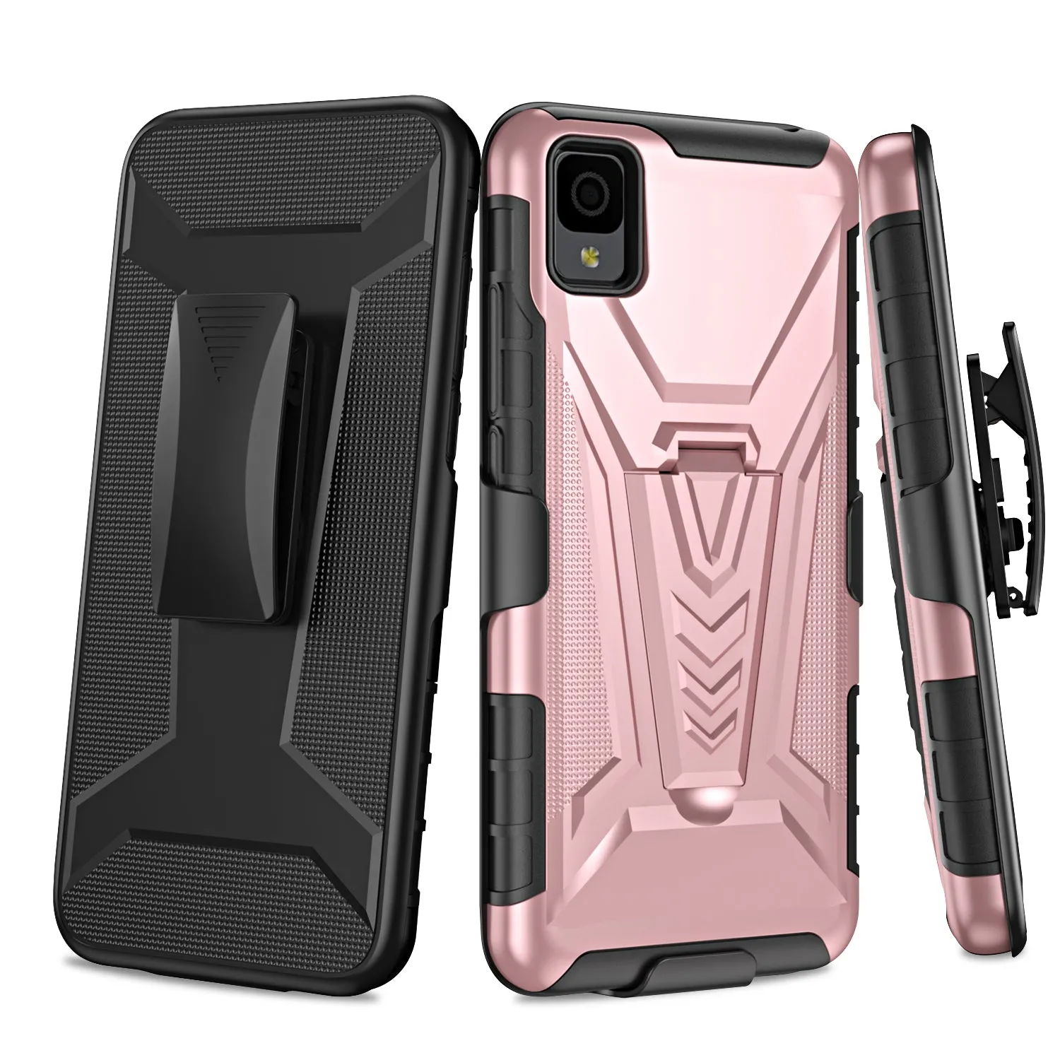 For TCL 30z / 30 LE Case with Tempered Glass Screen Protector Heavy Duty Protective Phone Case,Built-in Kickstand Rugged Shockproof Protective Phone Case - Rose Gold