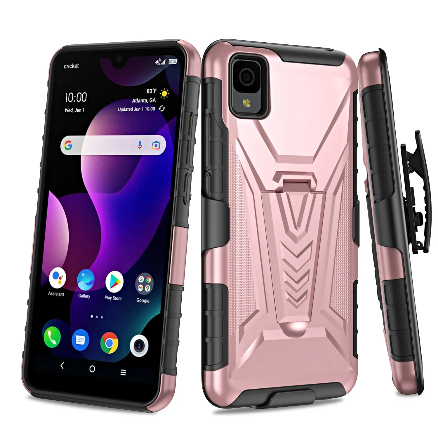 For TCL 30z / 30 LE Case with Tempered Glass Screen Protector Heavy Duty Protective Phone Case,Built-in Kickstand Rugged Shockproof Protective Phone Case - Rose Gold