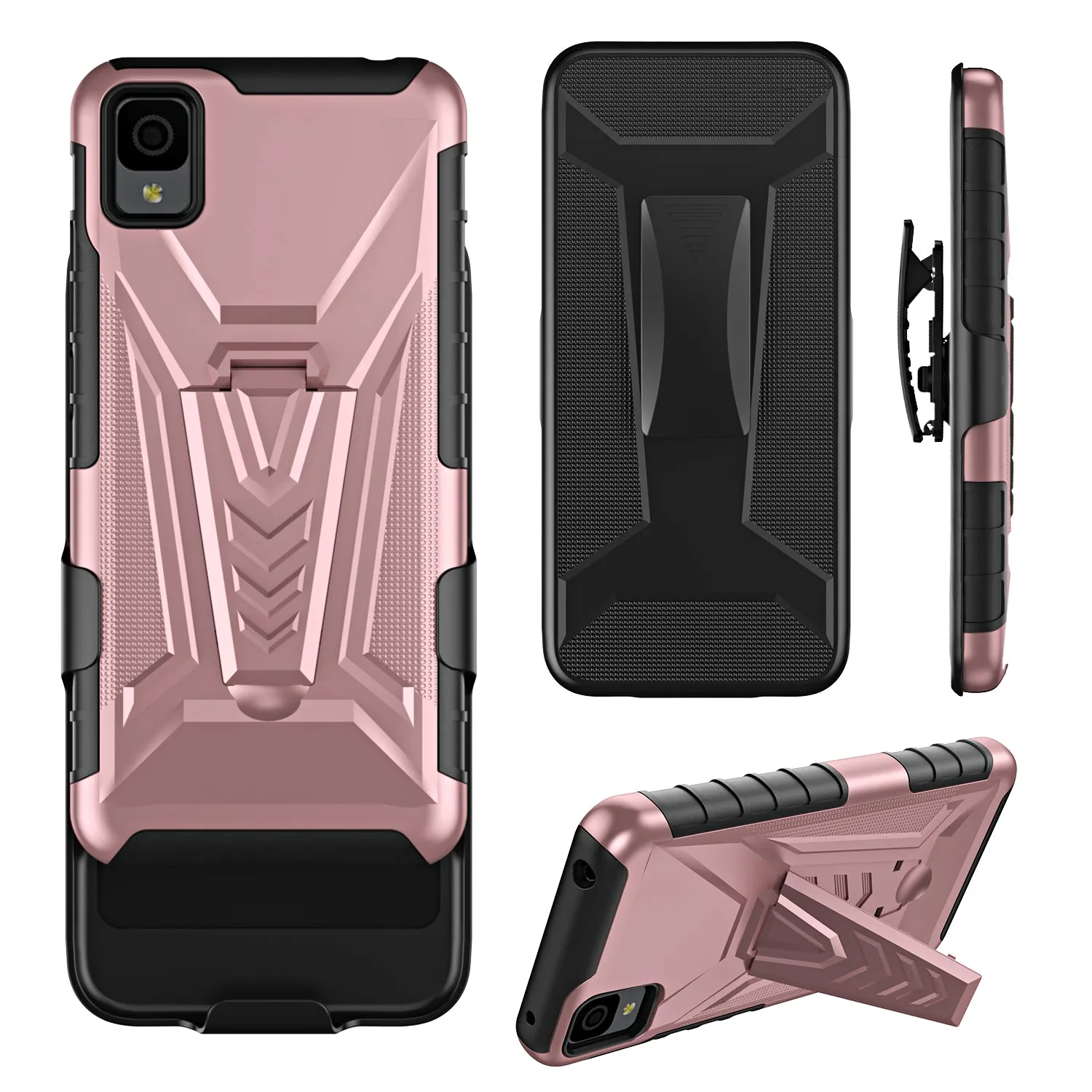 For TCL 30z / 30 LE Case with Tempered Glass Screen Protector Heavy Duty Protective Phone Case,Built-in Kickstand Rugged Shockproof Protective Phone Case - Rose Gold