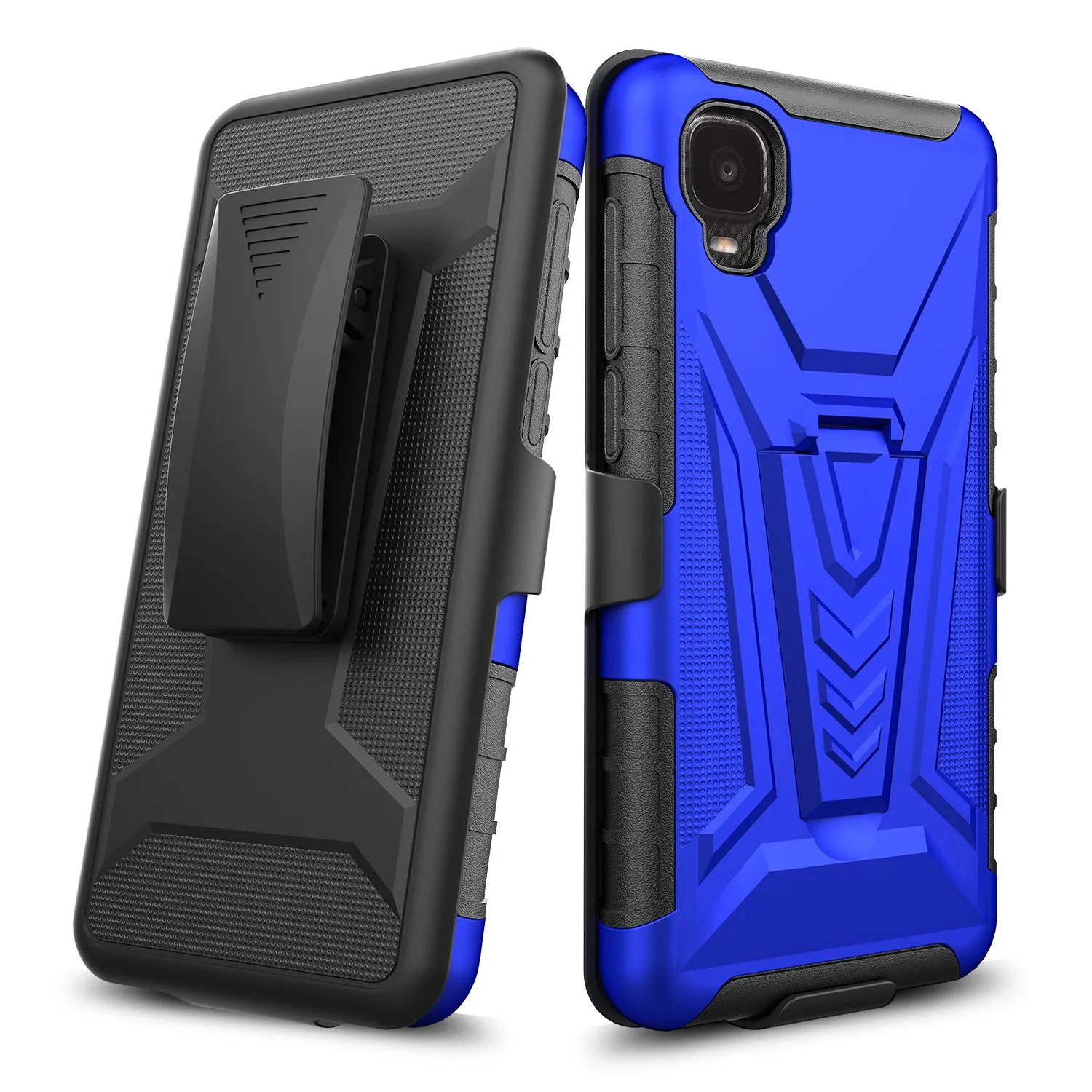 For TCL A3 Case with Tempered Glass Screen Protector Heavy Duty Protective Phone Case,Built-in Kickstand Rugged Shockproof Protective Phone Case - Blue