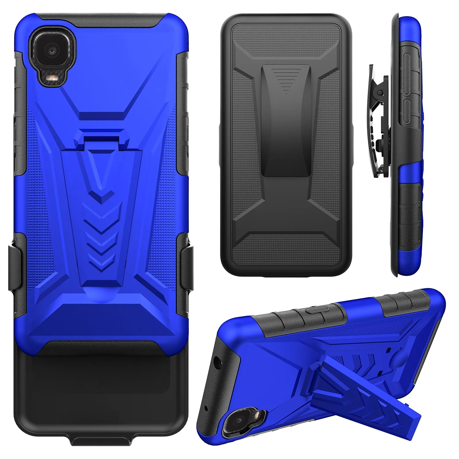 For TCL A3 Case with Tempered Glass Screen Protector Heavy Duty Protective Phone Case,Built-in Kickstand Rugged Shockproof Protective Phone Case - Blue