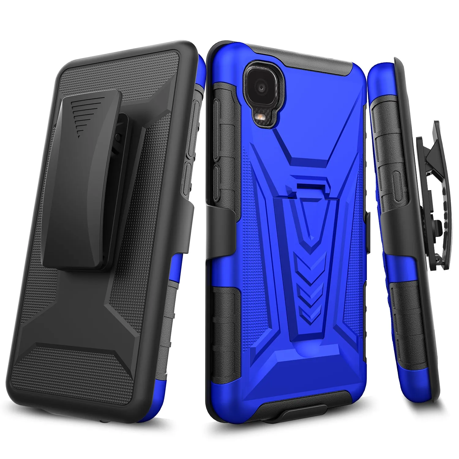 For TCL A3 Case with Tempered Glass Screen Protector Heavy Duty Protective Phone Case,Built-in Kickstand Rugged Shockproof Protective Phone Case - Blue