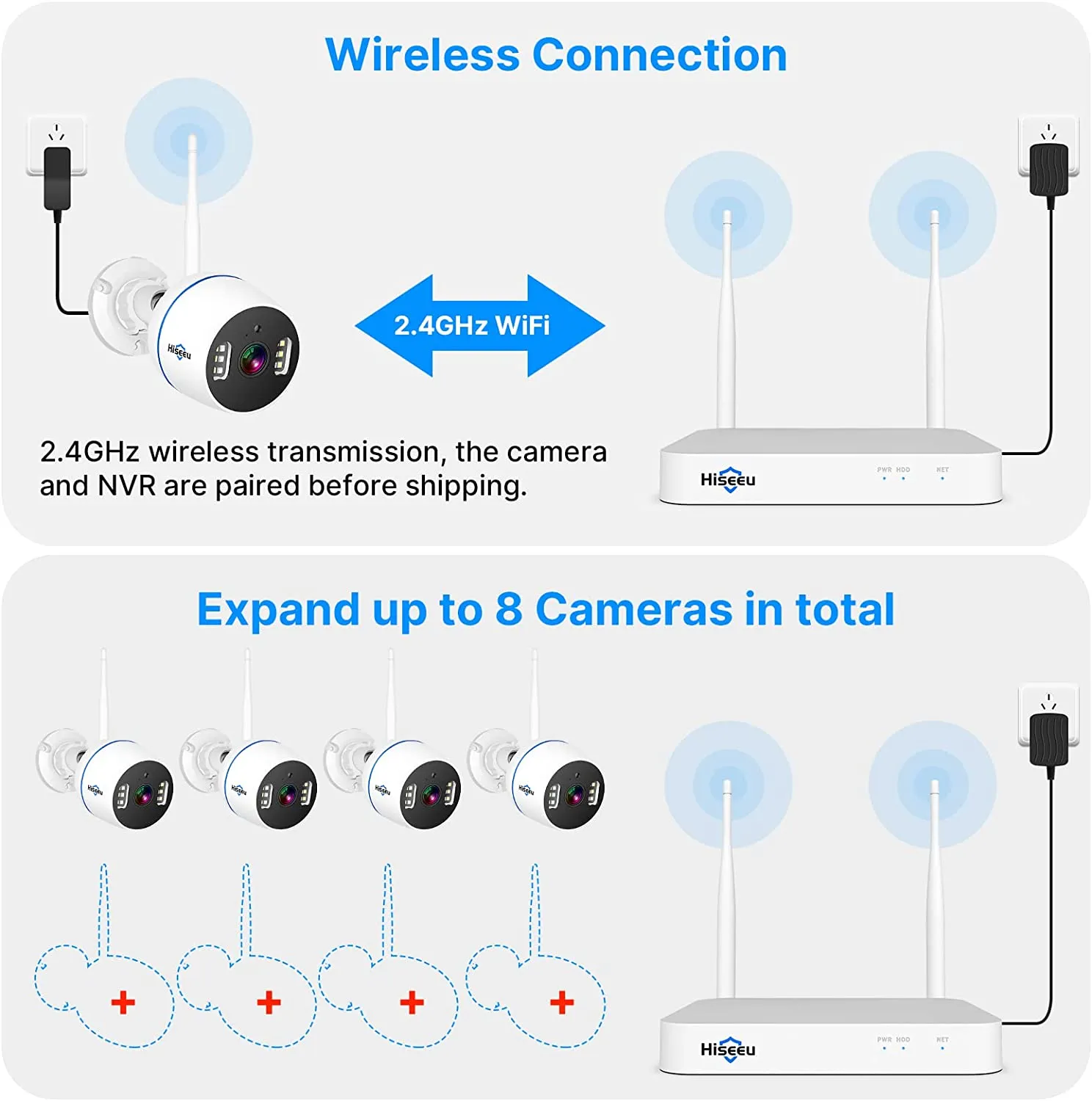 [Full Color Night Vision] Hiseeu Wireless Security Camera System 3MP Spotlight IP Cameras WiFi Surveillance System with 2 Way Audio,Light&Sound Alarm with 8CH NVR 1TB Hard Drive Compatible Alexa