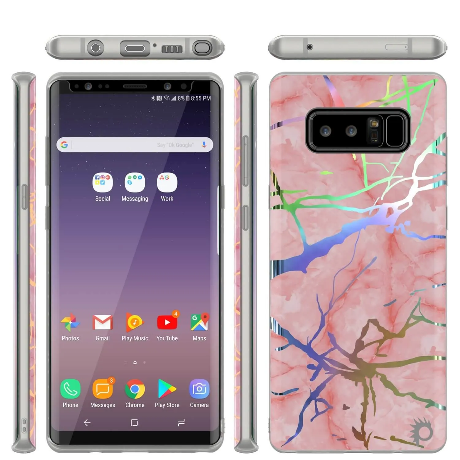 Galaxy Note 8 Full Body W/ Screen Protector Marble Case (Rose Mirage)