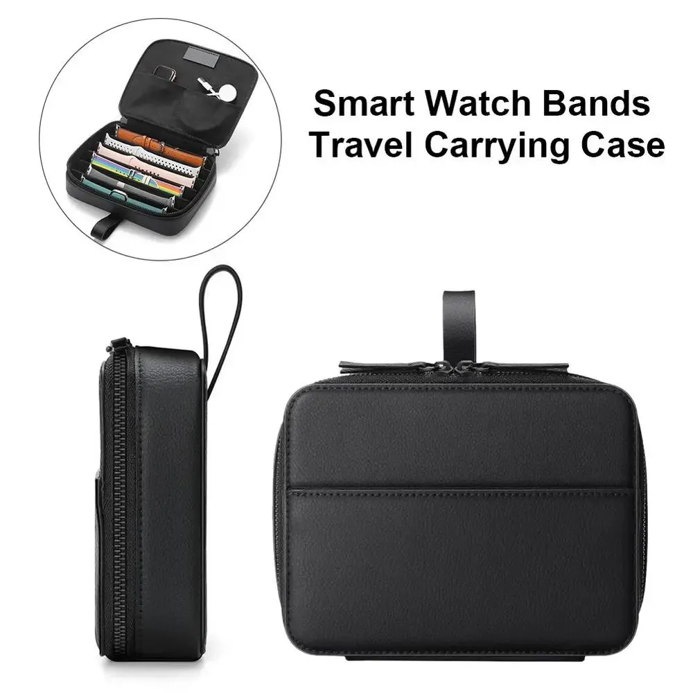 Genuine Leather Watch Band Portfolio for Apple Watch, Strap Storage Bag with Durable Fabric