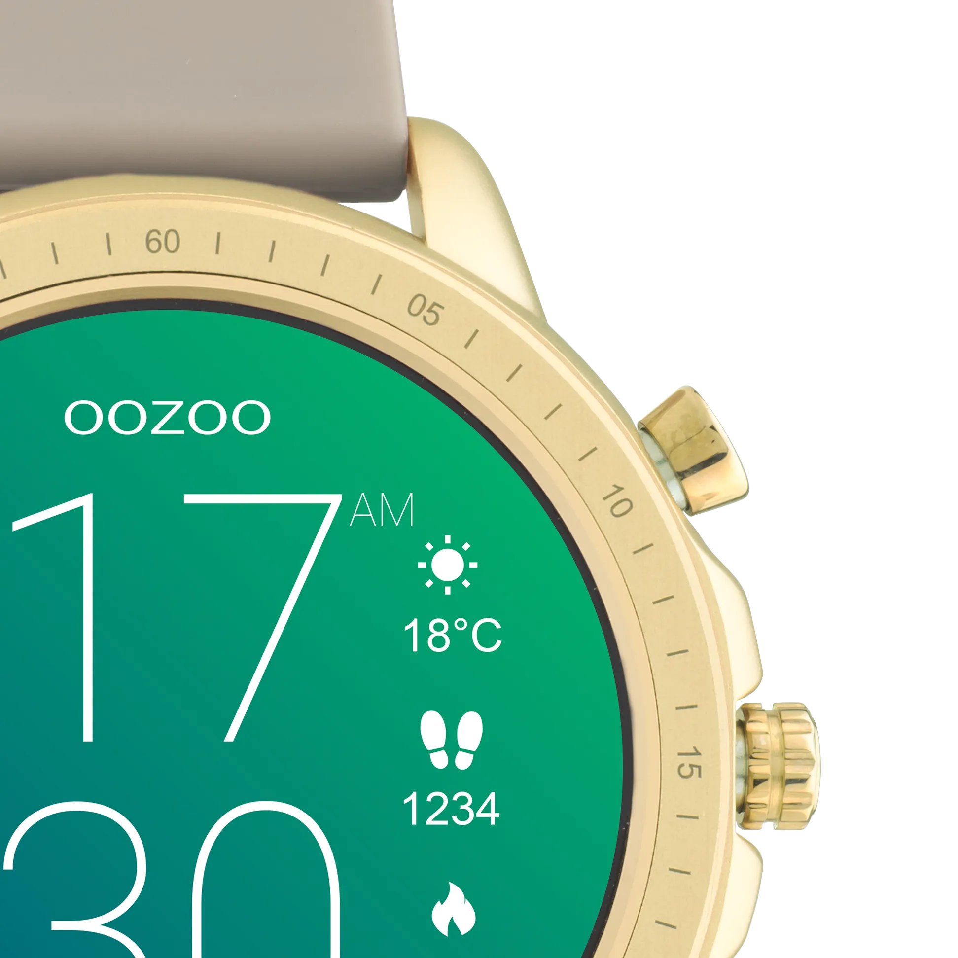 Gold coloured OOZOO smartwatch with taupe rubber strap - Q00319