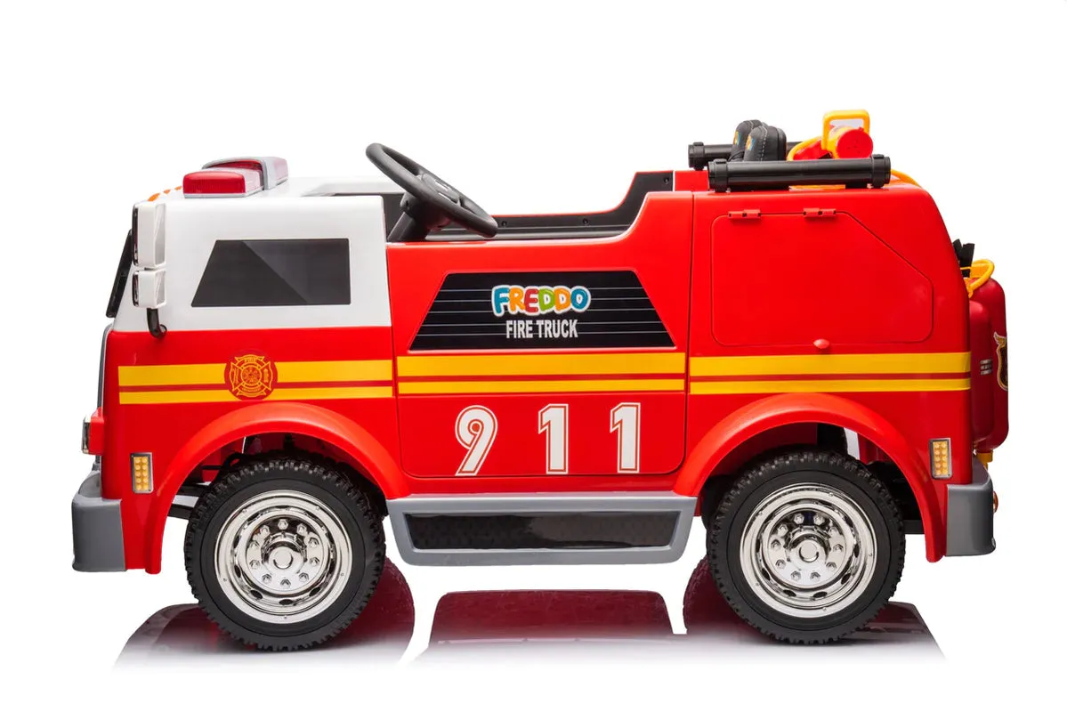 Heavy Duty 24V Fire Truck 2 Seater Kids Ride On Car | Leather Seat | Eva Rubber Tires | Water Gun |