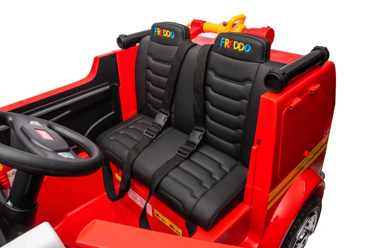 Heavy Duty 24V Fire Truck 2 Seater Kids Ride On Car | Leather Seat | Eva Rubber Tires | Water Gun |