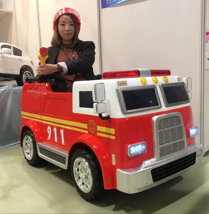 Heavy Duty 24V Fire Truck 2 Seater Kids Ride On Car | Leather Seat | Eva Rubber Tires | Water Gun |