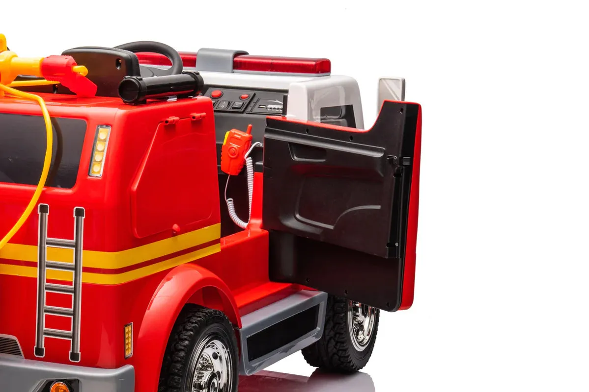 Heavy Duty 24V Fire Truck 2 Seater Kids Ride On Car | Leather Seat | Eva Rubber Tires | Water Gun |