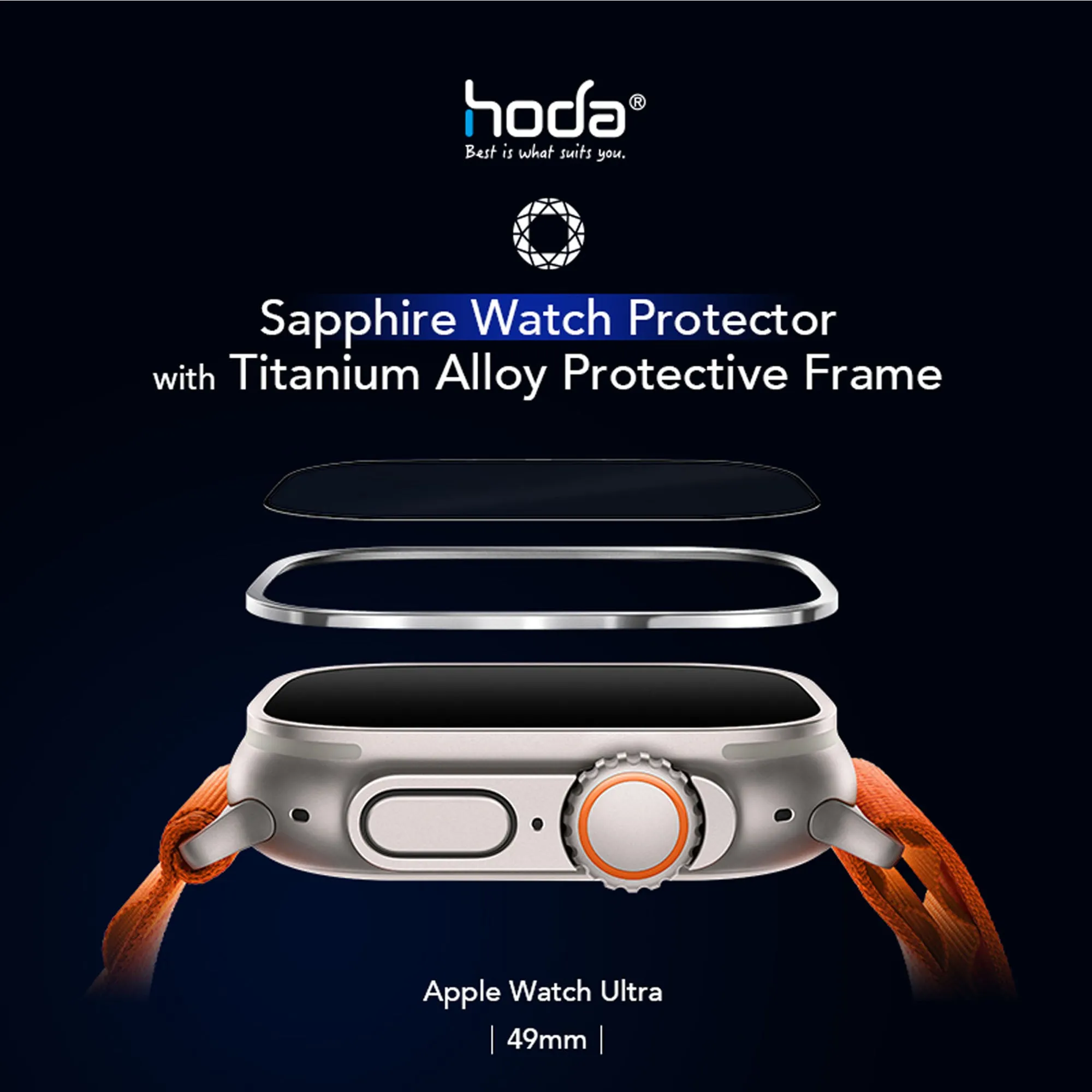 HODA Sapphire Watch Protector with Titanium Alloy Protective Frame for Apple Watch Ultra 49mm - Matte Silver (Barcode : 4711103548325 )