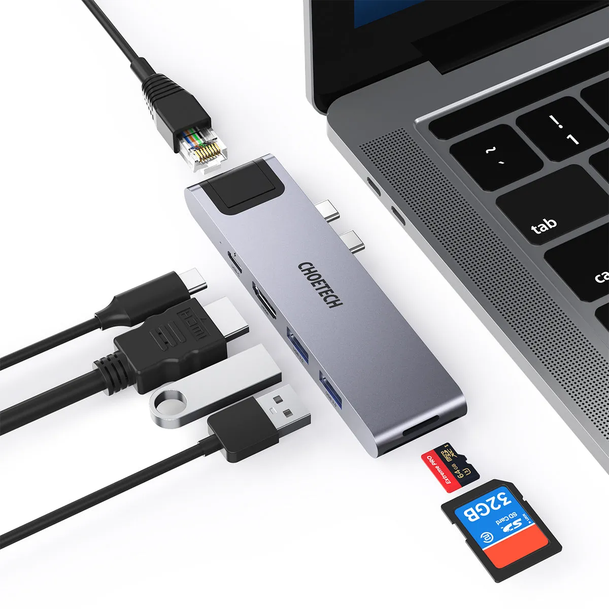 HUB-M24 Choetech 7-in-2 USB-C HUB Adapter for MacBook Pro/Air