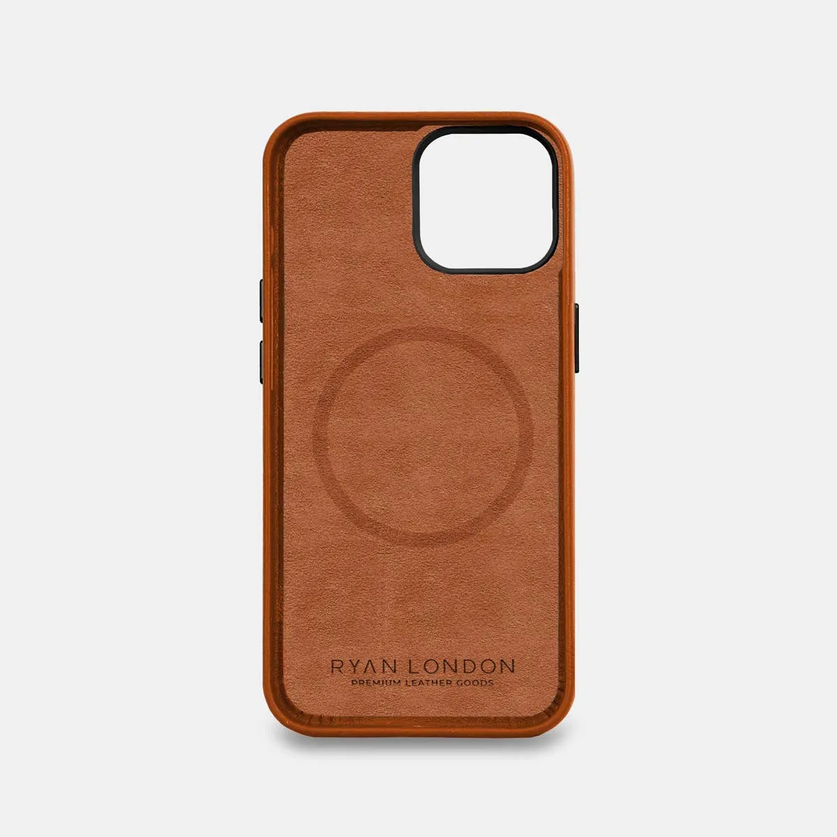 iPhone 15 Leather Shell Case Metal, MagSafe - Saddle Brown