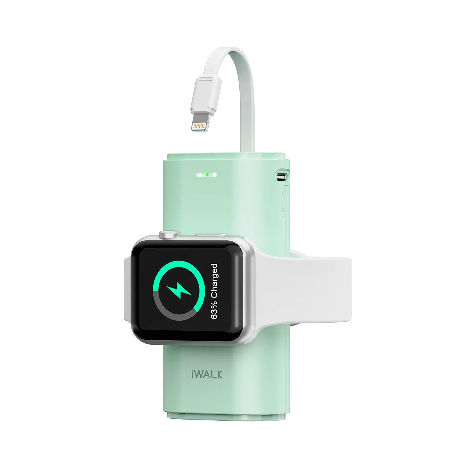 iWALK LinkPod Watch | Portable Phone and Apple Watch Charger [Built-In Lightning Cable]