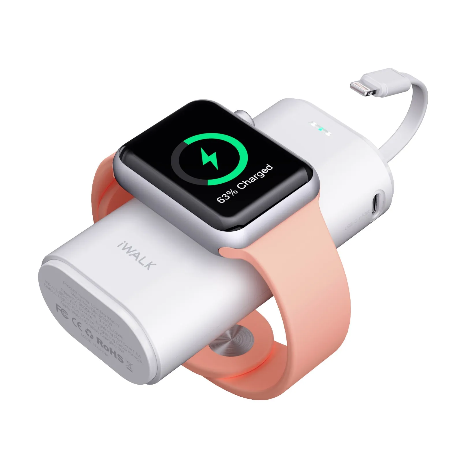 iWALK LinkPod Watch | Portable Phone and Apple Watch Charger [Built-In Lightning Cable]