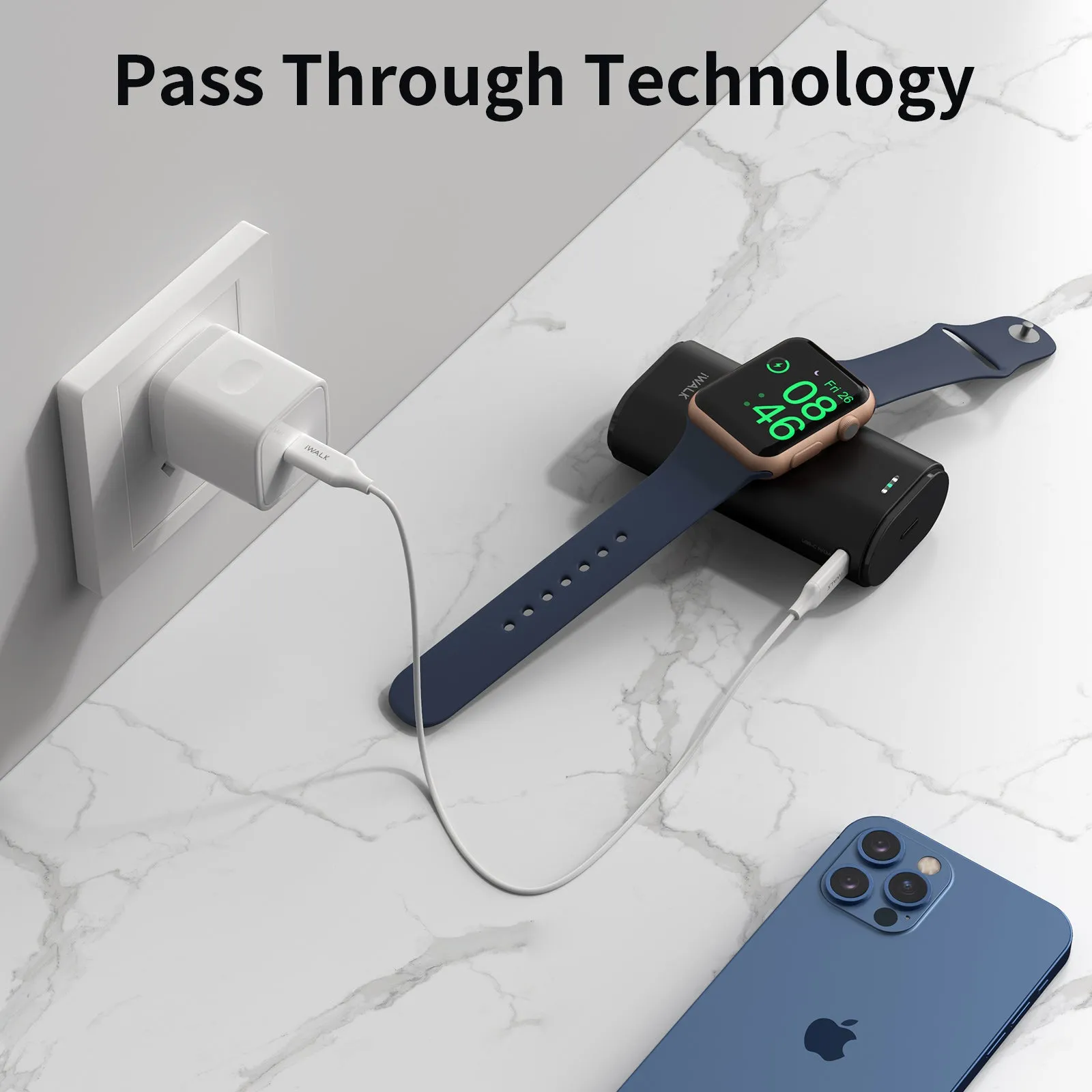 iWALK LinkPod Watch | Portable Phone and Apple Watch Charger [Built-In Lightning Cable]