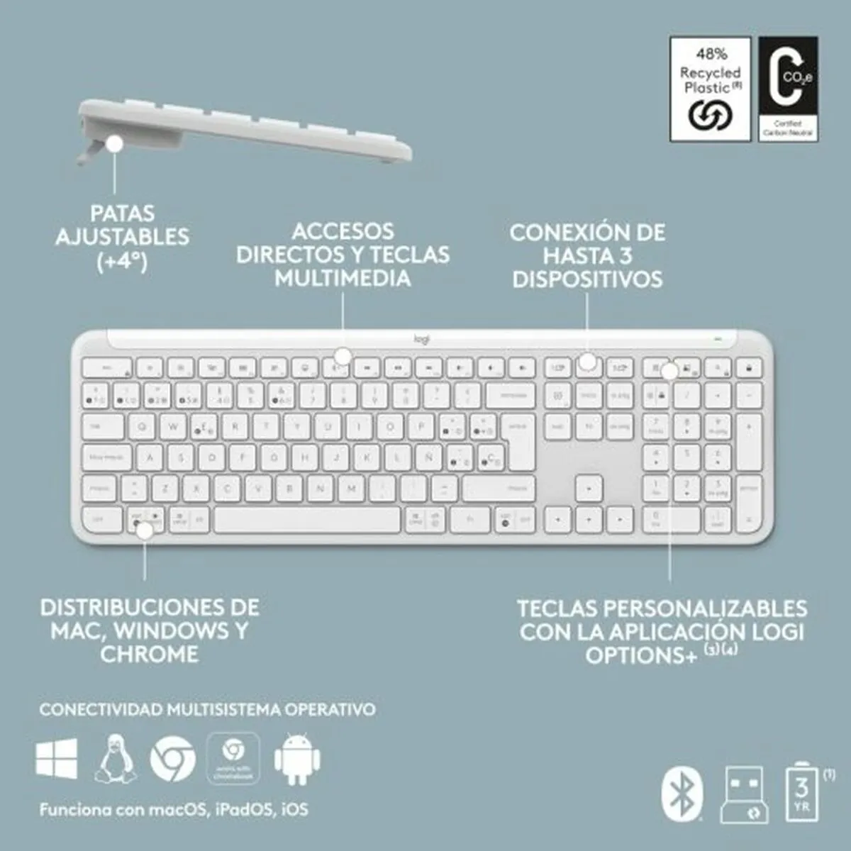 Keyboard Logitech White Spanish Qwerty QWERTY