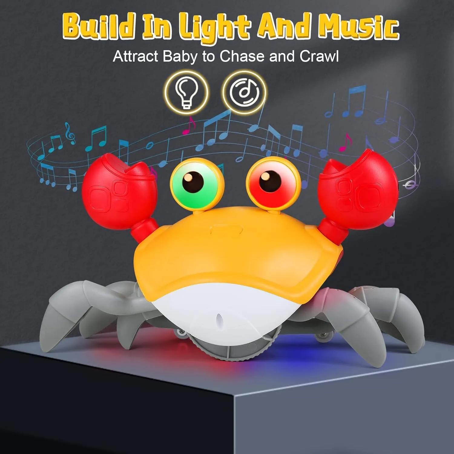 KIPA GAMING Toddyz Crawling Crab Baby Musical Kids Toy with Led Lights & Rechargeable Battery | Interactive Early Learning and Entertainment Toys for Kids Toddlers & Infants | Tummy Time Dancing Toys