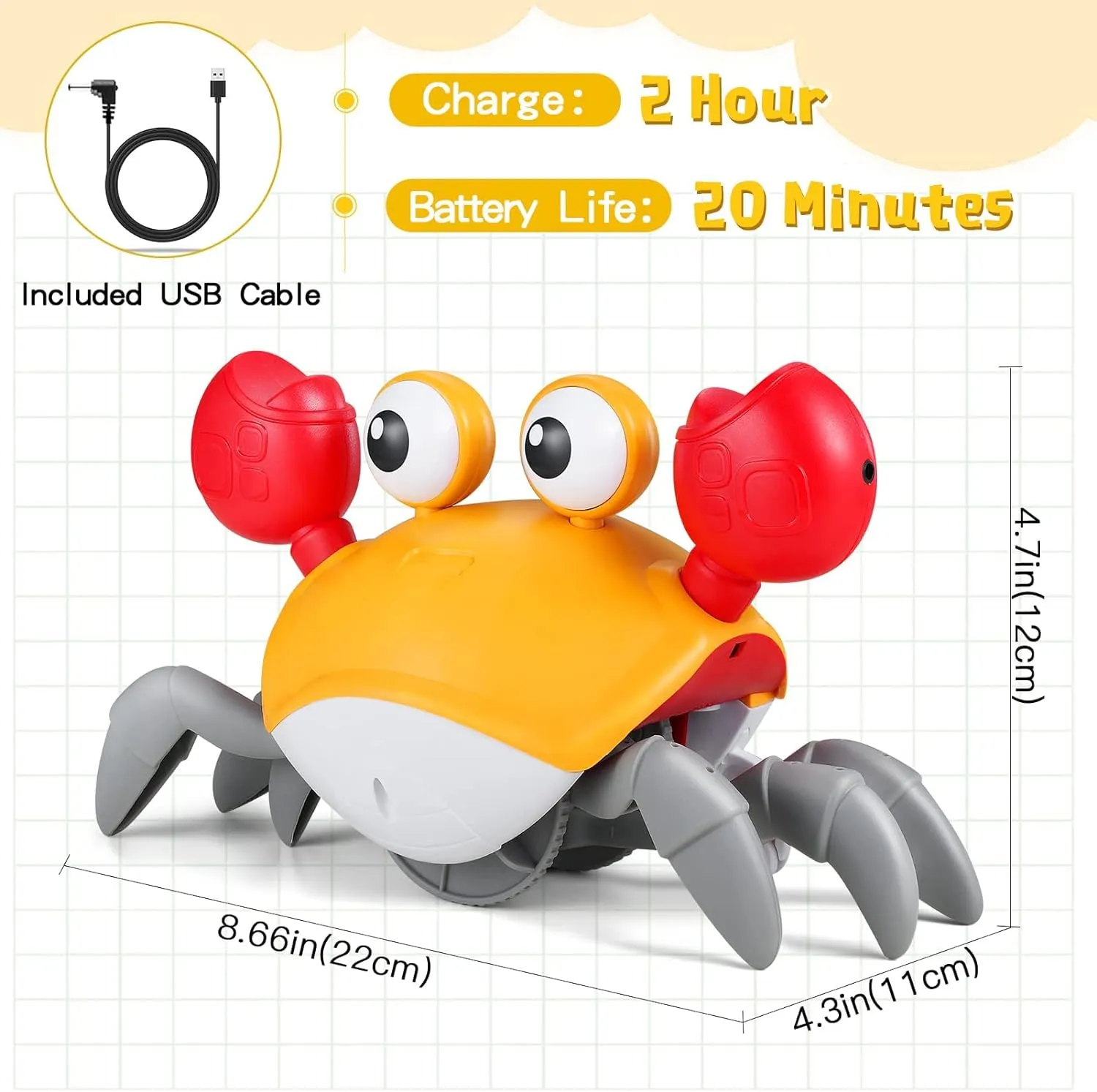 KIPA GAMING Toddyz Crawling Crab Baby Musical Kids Toy with Led Lights & Rechargeable Battery | Interactive Early Learning and Entertainment Toys for Kids Toddlers & Infants | Tummy Time Dancing Toys