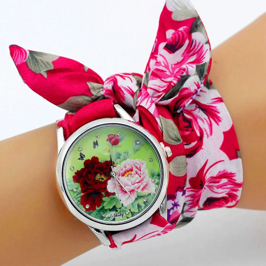 Ladies Flower Cloth Wristwatch - High-Quality Fashion Bracelet Watch for Women