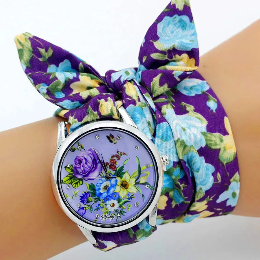 Ladies Flower Cloth Wristwatch - High-Quality Fashion Bracelet Watch for Women