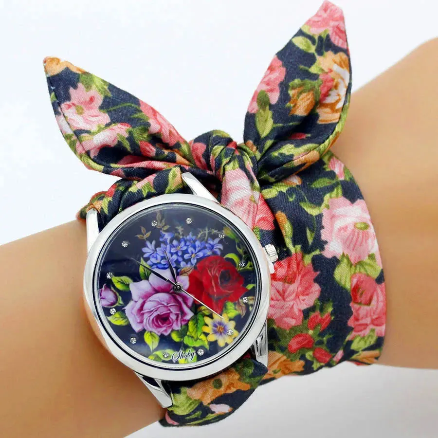 Ladies Flower Cloth Wristwatch - High-Quality Fashion Bracelet Watch for Women