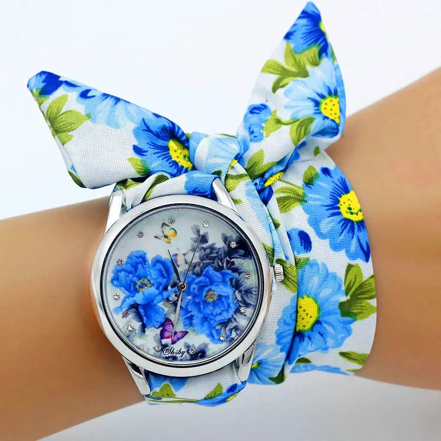 Ladies Flower Cloth Wristwatch - High-Quality Fashion Bracelet Watch for Women