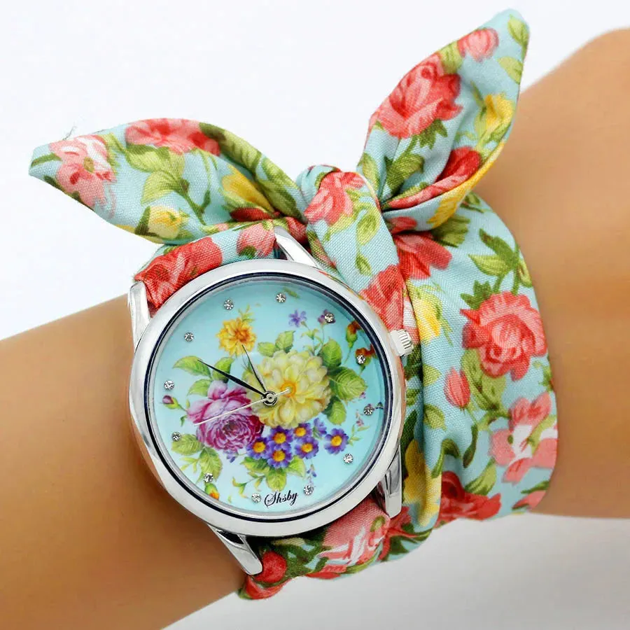 Ladies Flower Cloth Wristwatch - High-Quality Fashion Bracelet Watch for Women