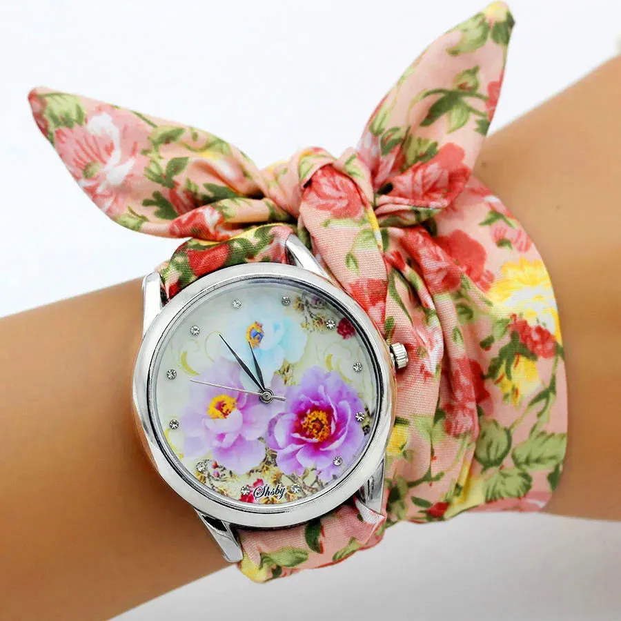 Ladies Flower Cloth Wristwatch - High-Quality Fashion Bracelet Watch for Women