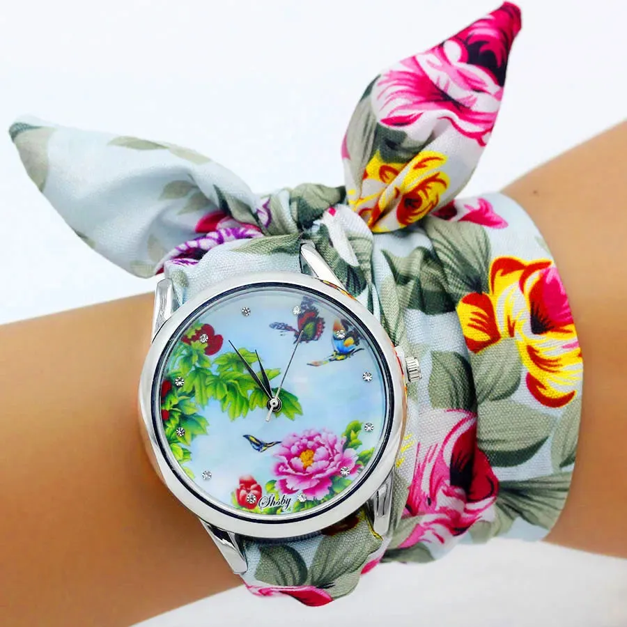 Ladies Flower Cloth Wristwatch - High-Quality Fashion Bracelet Watch for Women